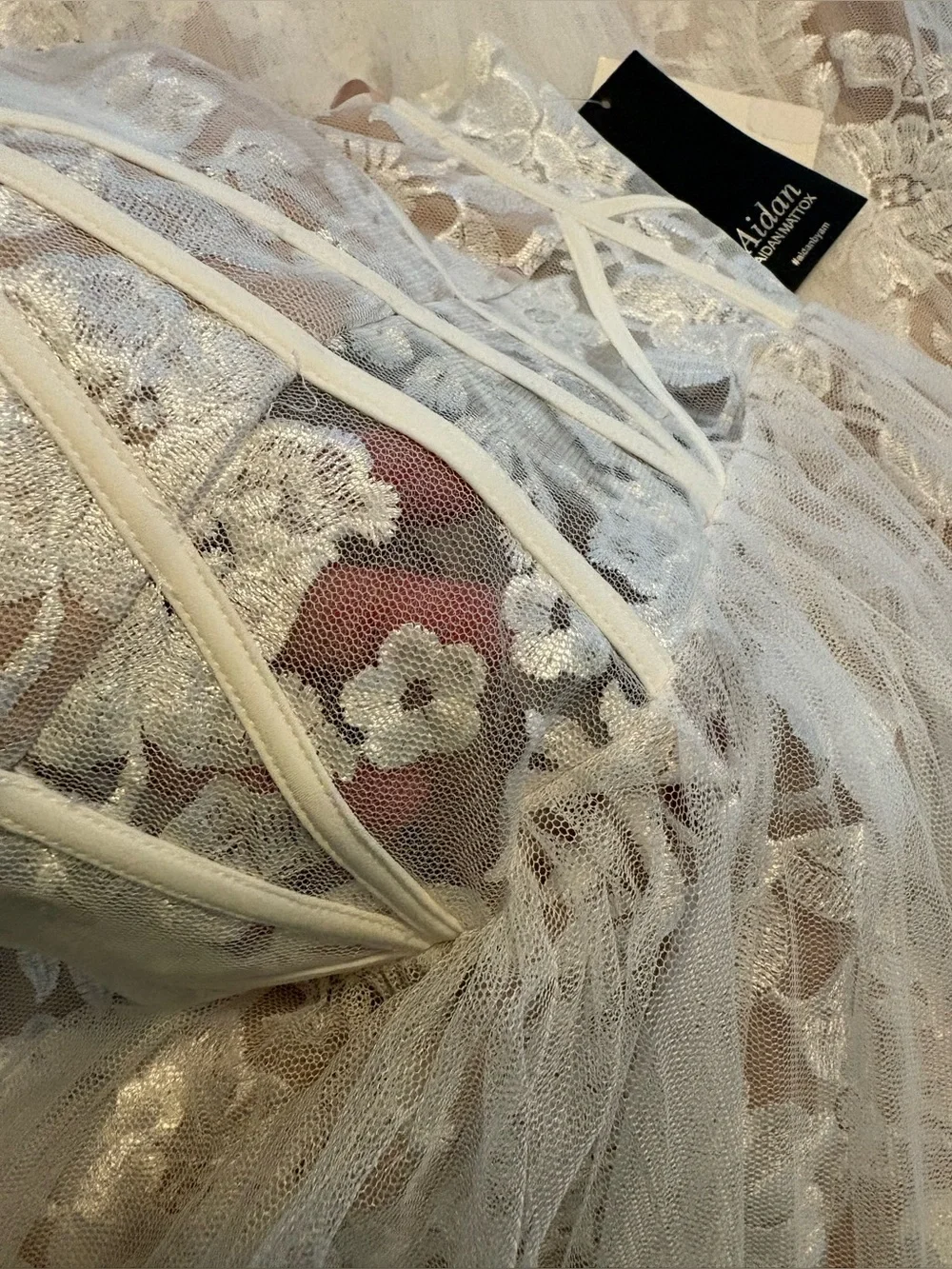 Aidan Mattox Lace Overlay Strapless Evening or Bridal Gown - Picture 11 of 13